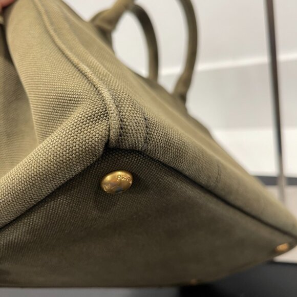 Prada Green Canapa Studded Canvas Handbag Army Green (JB1063) - Picture 5 of 16